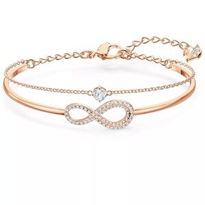 Swarovski Crystal Infinity Symbol Double Row Bangle Bracelet in Rose Gold